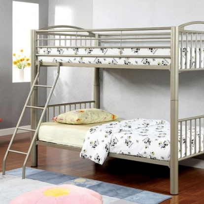 Furniture of America Lovia Contemporary Metal Metallic Gold Twin-Twin Bunk Bed Model CM-BK1037T