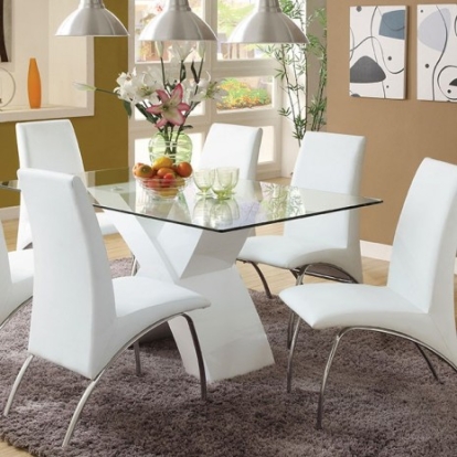 Furniture of America Wailoa Contemporary Glass Lacquer Leatherette Metal White Dining Table Model CM8370WH-T-TABLE