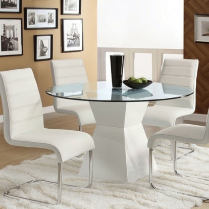 Furniture of America Mauna Contemporary Glass Lacquer Leatherette Solid with Wood White Dining Table Model CM8371WH-T-TABLE