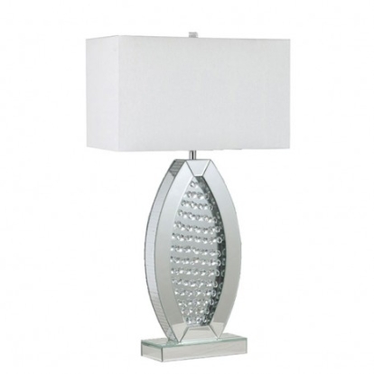 Furniture of America Myda Contemporary Fabric Glass Metal Mirror Silver-White Table Lamp Model L74001