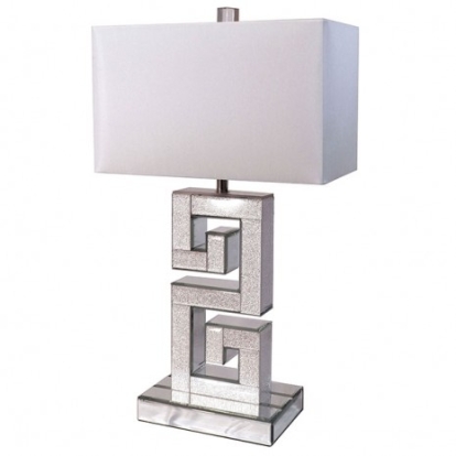 Furniture of America Gaea Contemporary Fabric Glass Metal Mirror Silver-White Table Lamp Model L74002