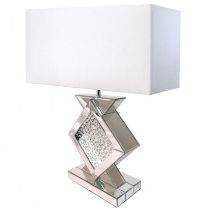 Furniture of America Desma Contemporary Fabric Glass Metal Mirror Champagne-White Table Lamp Model L74017