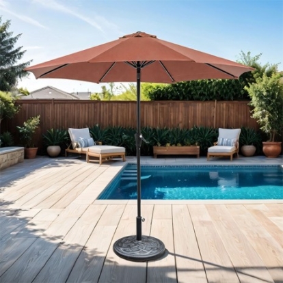 Furniture Of America Tano Contemporary Fabric, Steel, Others Burgundy 9' Outdoor Umbrella + 21" Round Base | LA-A010RD+BASE