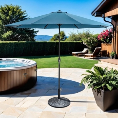 Furniture Of America Mora Contemporary Fabric, Steel, Others Blue 11' Outdoor Umbrella + 21" Round Base | LA-A011BL+BASE