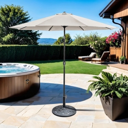 Furniture Of America Mora Contemporary Fabric, Steel, Others Beige 11' Outdoor Umbrella + 21" Round Base | LA-A011SV+BASE