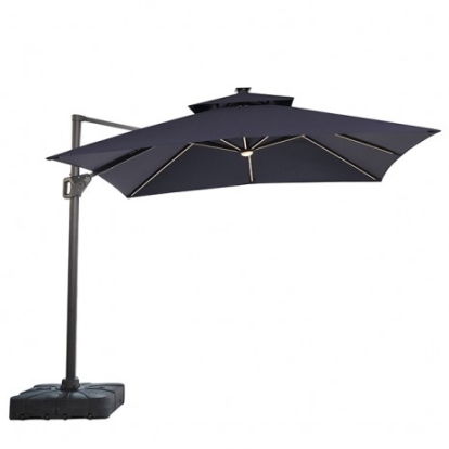 Furniture of America Aurora Contemporary Aluminum Polyester Fabric Blue 10 Ft Square Umbrella with Double Top with Led Light + 37" Large Base Model LA-A015BL+BASE