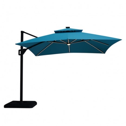 Furniture Of America Aurora Contemporary Aluminum, Polyester Fabric Teal 10 Ft Square Umbrella W/ Double Top W/ Led + 37" Large Base | LA-A015TL+BASE