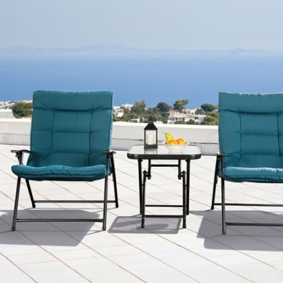 Furniture Of America Bastia Contemporary Fabric, Glass, Metal Teal 3 Pc. Conversation Set | LA-A018TL-3PK
