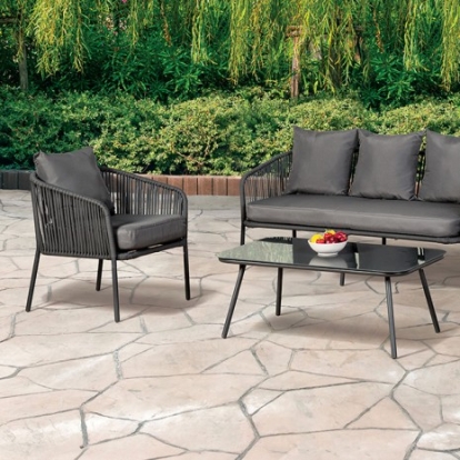 Furniture Of America Myesha Contemporary Fabric, Glass, Metal Dark Gray/Light Gray 4 Pc. Conversation Set | LA-A019LG-4PK