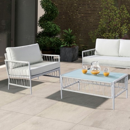 Furniture of America Shomari Contemporary Fabric Metal White 5 Pc. Wicker Sofa Set Model LA-A025WH-4PK