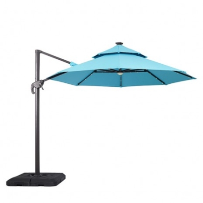 Furniture of America Nuti Contemporary Aluminum Polyester Fabric Teal 10 Ft Round Umbrella with Led Light + 37" Large Base Model LA-A031TL+BASE
