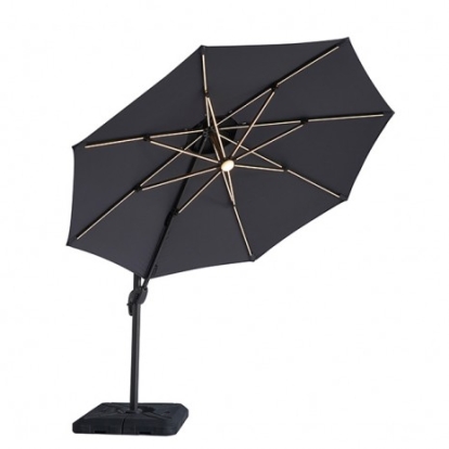Furniture of America Fera Contemporary Aluminum Polyester Fabric Gray 10 Ft Round Umbrella with Led Bulb + 37" Large Base Model LA-A032GY+BASE