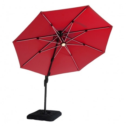 Furniture of America Fera Contemporary Aluminum Polyester Fabric Red 10 Ft Round Umbrella with Led Bulb + 37" Large Base Model LA-A032RD+BASE