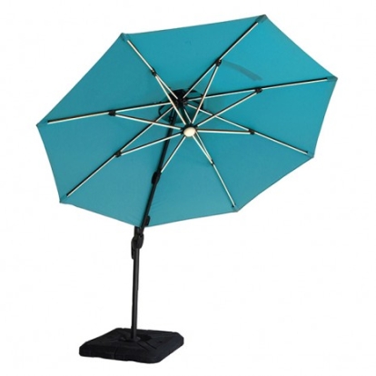 Furniture of America Fera Contemporary Aluminum Polyester Fabric Teal 10 Ft Round Umbrella with Led Bulb + 37" Large Base Model LA-A032TL+BASE