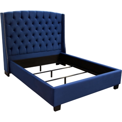 Diamond Sofa MAJESTICQUBEDNB Majestic Queen Tufted Bed Royal Navy Velvet Nail Head Wing Accents