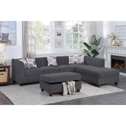 Poundex 3-Piece Sectional Set With Ottoman Model F8828