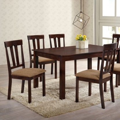 Furniture of America Topeka Contemporary Engineered with Wood Fabric Foam Plywood Solid Rubberwood Walnut-Beige 5 Pc. Round Table Dining Set Model NX3001T-7PC