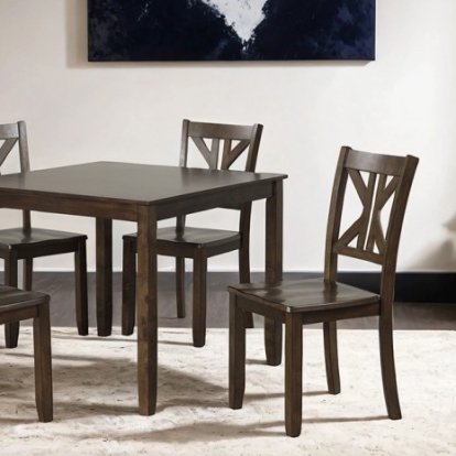 Furniture Of America Dekalb Transitional Engineered Wood, Fabric, Foam, Plywood, Solid Rubberwood Brown 5 Pc. Dining Set | NX3220WN-5PK