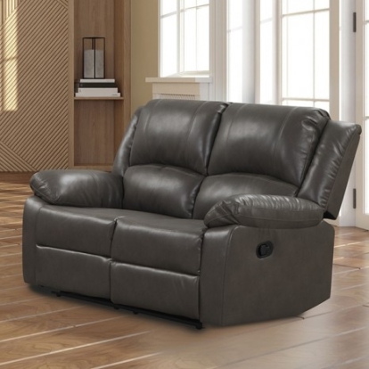 Furniture of America Letha Transitional Breathable Leather Solid with Wood Gray Manual Loveseat Model NX6008GY-LV