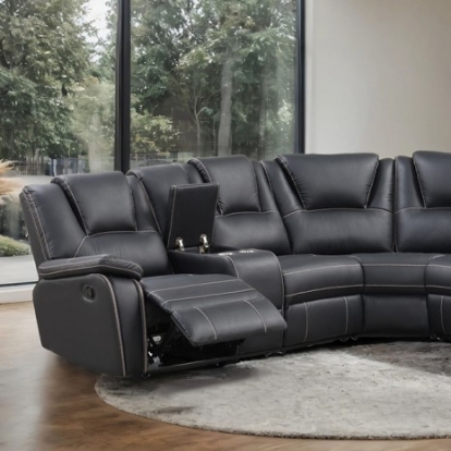 Furniture of America Gelasia Transitional Fiber Foam Leatherette Black Sofa Model NX6016BK-SECT