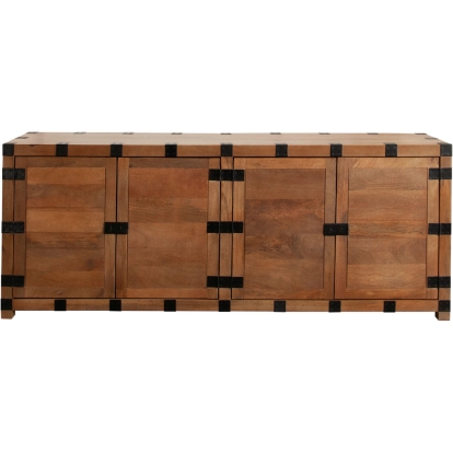 Diamond Sofa OXFORDSBOA Oxford 4 Door Sideboard Oak Finish Wood Black Metal