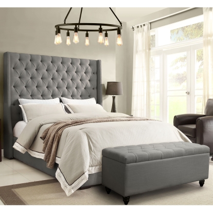 Diamond Sofa PARKAVEGREKBED Park Avenue Eastern King Tufted Bed Vintage Wing Grey Linen