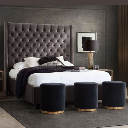 Diamond Sofa PARKAVESKQUBED Park Avenue Queen Bed Vintage Wing Tufted Smoke Grey Velvet