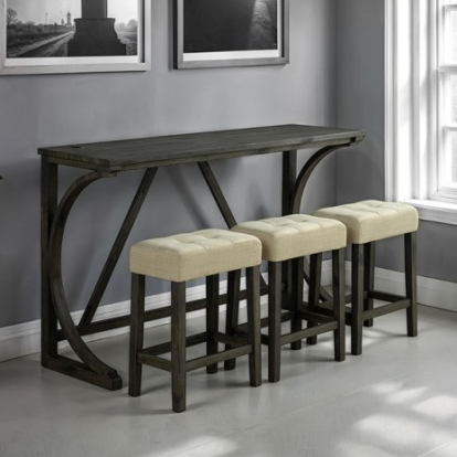 Furniture Of America Ptolema Transitional Engineered Wood, Fabric, Rubberwood, Paper Veneer Brown/Beige 4 Pc. Dining Table Set | SL3403DG-PT-4PK-STOOL