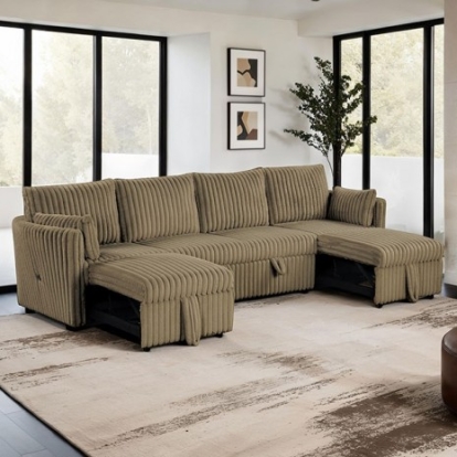 Furniture Of America Denholme Contemporary Engineered Wood, Fabric, Foam, Others Brown U-Sectional W/ Pull Out | SL64002BR-SECT