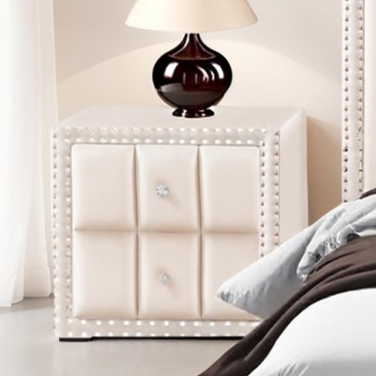Furniture Of America Farese Contemporary Engineered Wood, Fabric, Foam, Solid Wood Beige Nightstand | SL7001BG-N