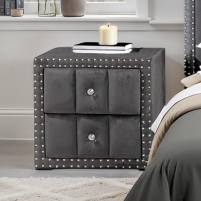 Furniture Of America Farese Contemporary Engineered Wood, Fabric, Foam, Solid Wood Dark Gray Nightstand | SL7001DG-N