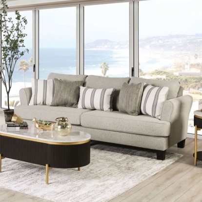 Furniture of America Ealing Transitional Fabric Solid with Wood Beige-Ivory Sofa Model SM1207-SF