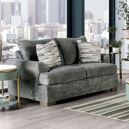 Furniture of America Leytonstone Transitional Fabric Solid with Wood Gray Loveseat Model SM1208-LV