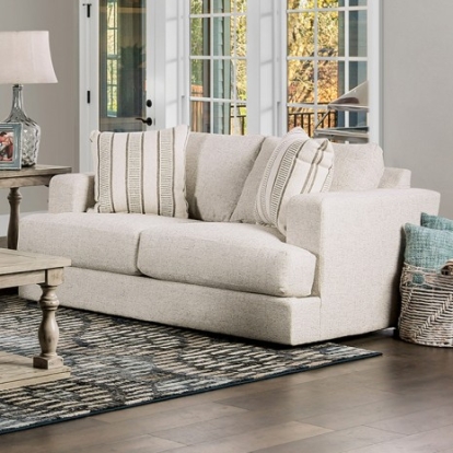 Furniture of America Flintshire Transitional Chenille Solid with Wood Beige Loveseat Model SM1210-LV