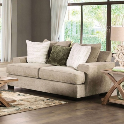 Furniture of America New Meadows Transitional Fabric Leatherette Solid with Wood Ash Green-Ivory Loveseat Model SM1213-LV