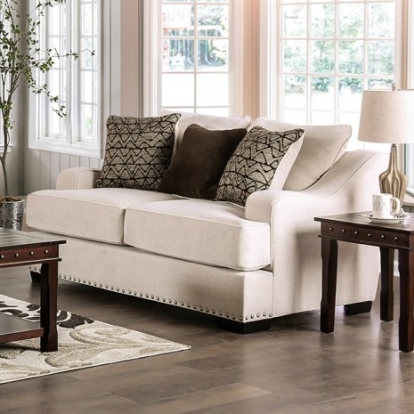 Furniture of America Sonora Transitional Foam Linen-Like Solid with Wood Beige Loveseat Model SM1217-LV