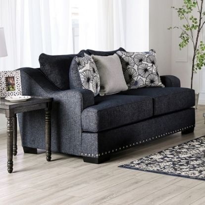 Furniture of America Sonora Transitional Foam Linen-Like Solid with Wood Dark Navy Loveseat Model SM1218-LV