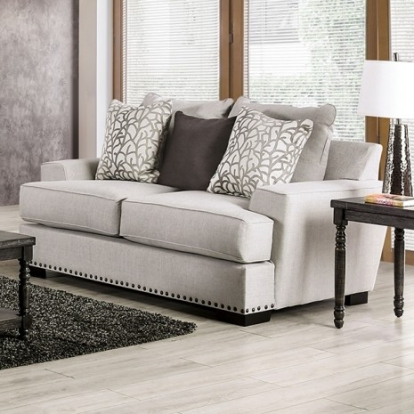 Furniture of America Picotee Transitional Linen-Like Solid with Wood Light Gray-Charcoal Loveseat Model SM1279-LV
