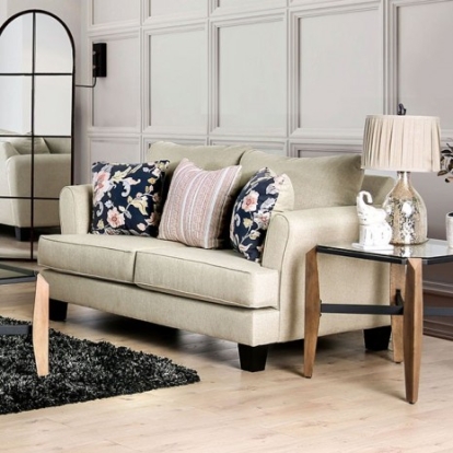Furniture of America Denbigh Transitional Burlap Weave Solid with Wood Beige Love Seat Model SM1281-LV