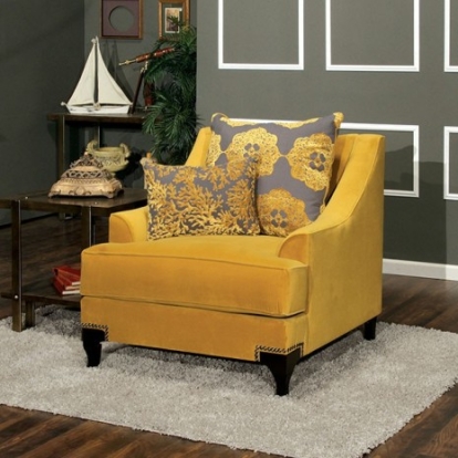 Furniture of America Viscontti Traditional Velvet-Like Solid with Wood Gold-Gray Chair Model SM2201-CH