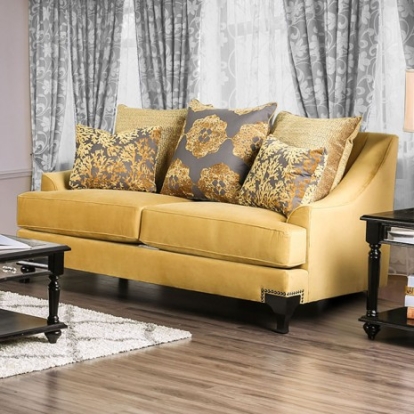 Furniture Of America Viscontti Traditional Velvet-Like, Solid Wood Gold/Gray Love Seat | SM2201-LV