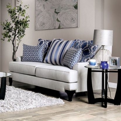 Furniture Of America Sisseton Transitional Chenille, Solid Wood, Others Light Gray Love Seat | SM2207-LV