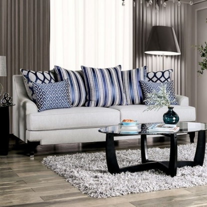 Furniture of America Sisseton Transitional Chenille Solid with Wood Light Gray Sofa Model SM2207-SF