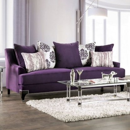 Furniture of America Sisseton Transitional Chenille Solid with Wood Purple Sofa Model SM2208-SF
