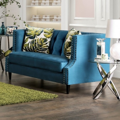 Furniture of America Azuletti Transitional Velvet-Like Solid with Wood Dark Teal-Apple Green Loveseat Model SM2219-LV