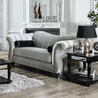 Furniture of America Marvin Glam Small Weave Chenille Solid with Wood Pewter Love Seat Model SM2227-LV