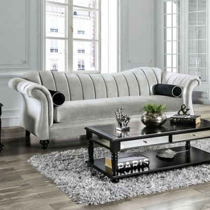 Furniture Of America Marvin Glam Small Weave Chenille, Solid Wood, Others Pewter Sofa | SM2227-SF