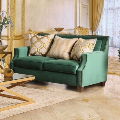 Furniture Of America Verdante Transitional Microfiber Emerald Green/Gold Love Seat | SM2271-LV