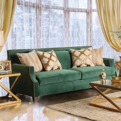 Furniture Of America Verdante Transitional Microfiber Emerald Green/Gold Sofa | SM2271-SF