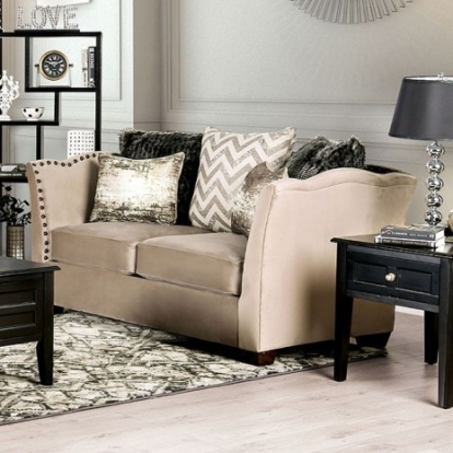 Furniture of America Hampden Transitional Fabric Solid with Wood Beige Love Seat Model SM2273-LV